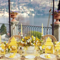 Yellow Glass Lantern Tea Light Holder (Pair) - 18cm