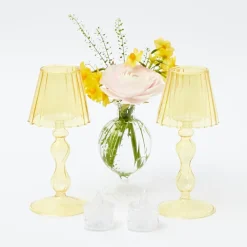 Yellow Glass Lantern Tea Light Holder (Pair) - 18cm